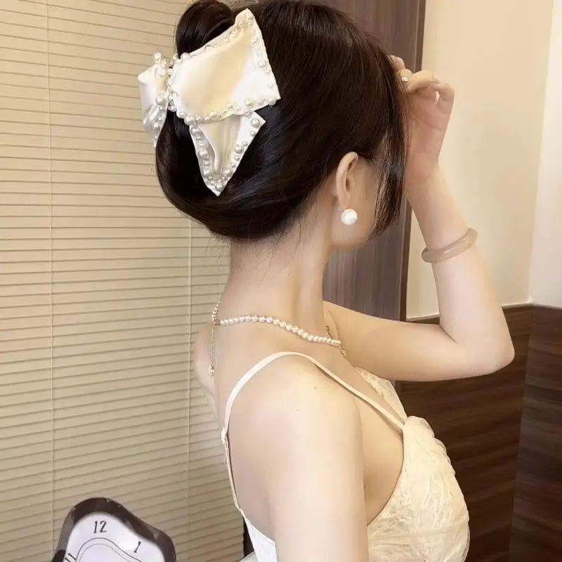 サテン 大きめリボン バンスクリップ
