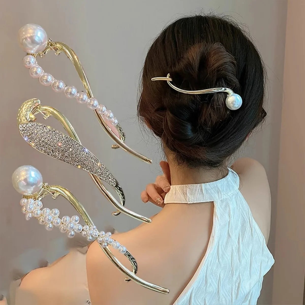 パールツイスト ヘアクリップ 約11.5cm