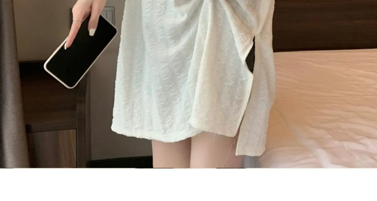 オーバーサイズ スリット入り 長袖チュニックTシャツ