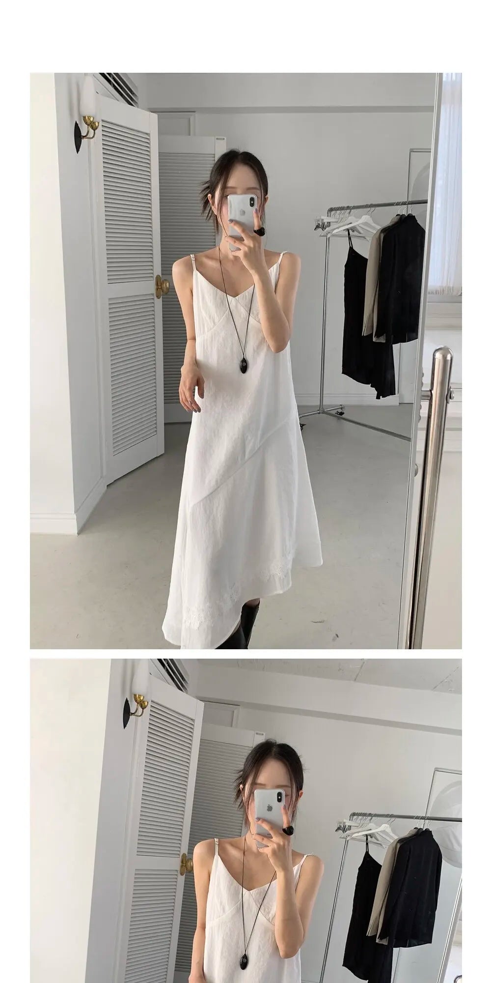アシンメトリーヘム Vネックロングワンピース ブラック