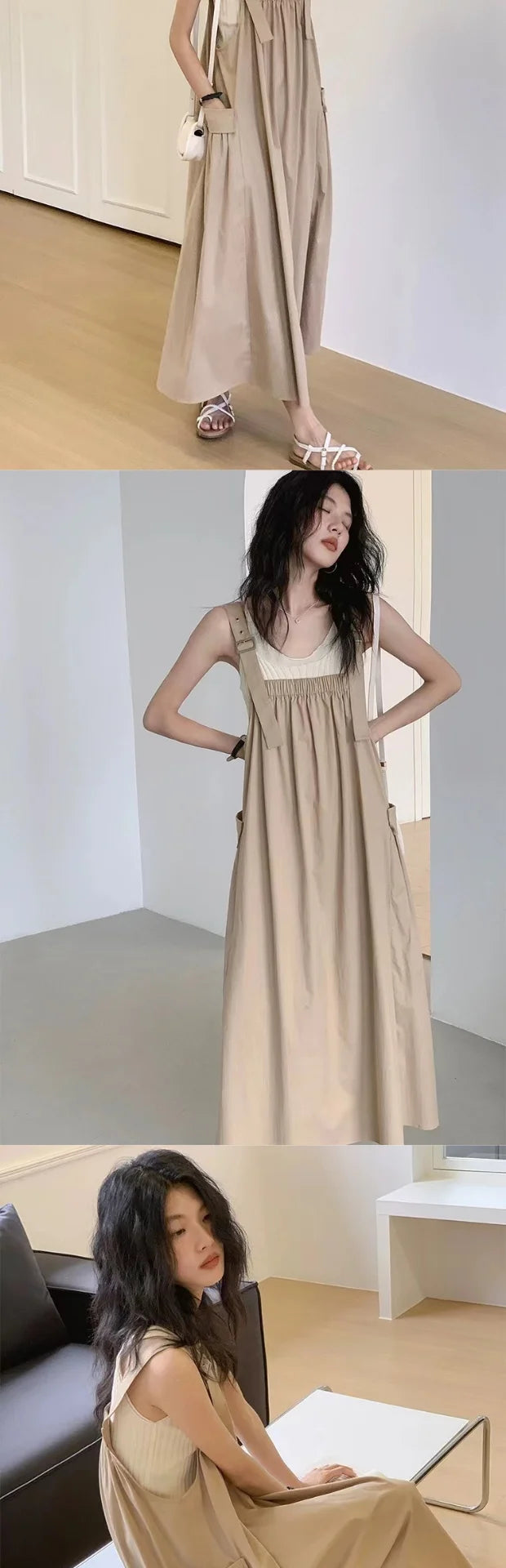 ワイドストラップ ゆったりロングワンピース