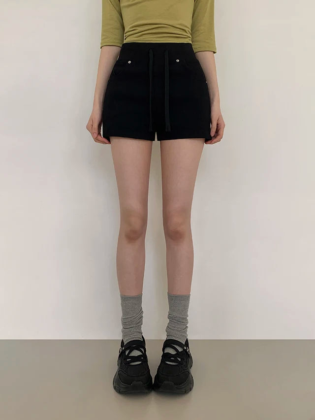 ハイウエスト デニムショートパンツ 白 ベルト付き