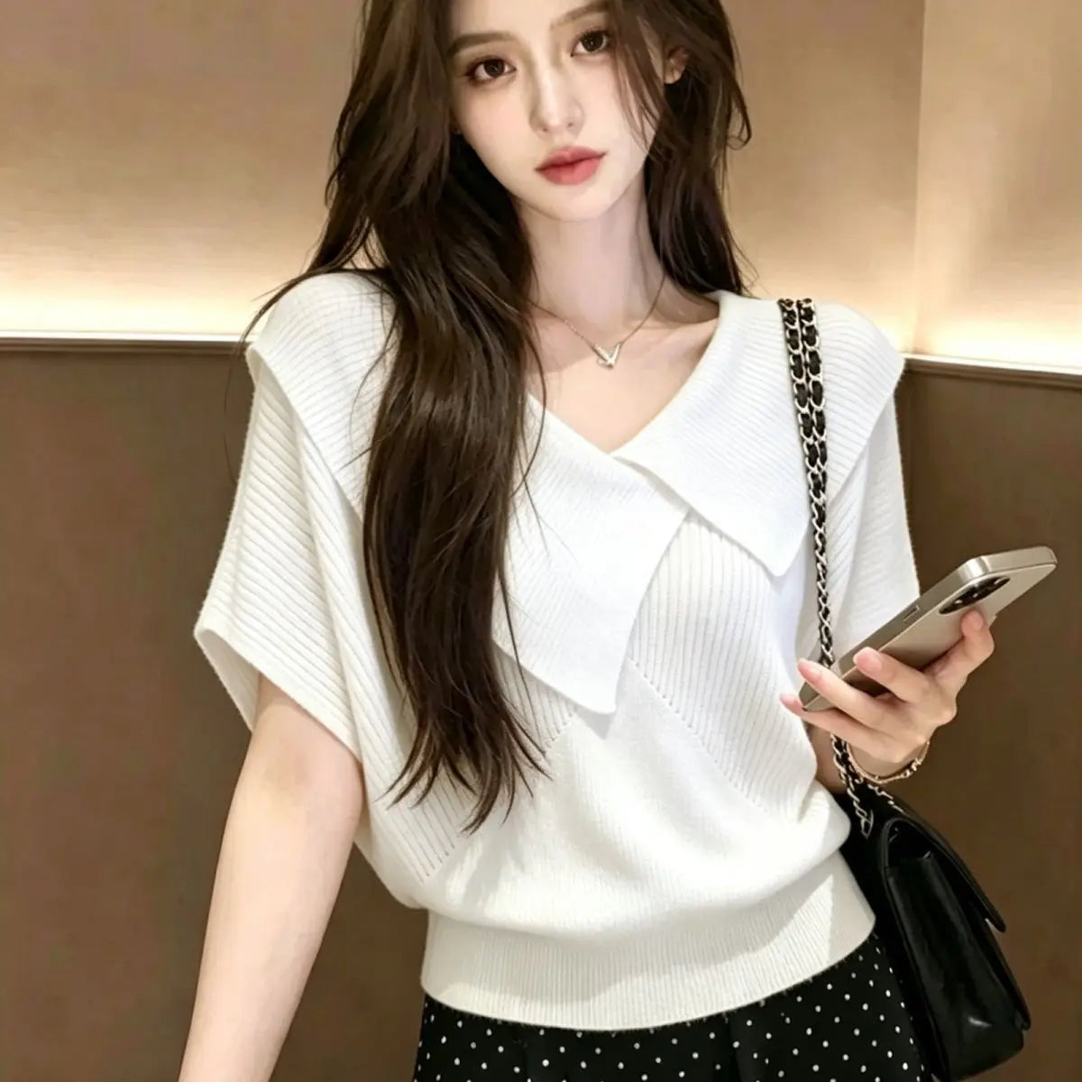 アイスシルク Vネック イレギュラーヘム半袖Tシャツ