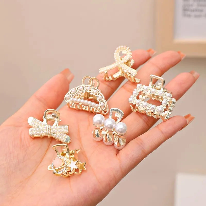 パール＆ラインストーン ミニヘアクリップ