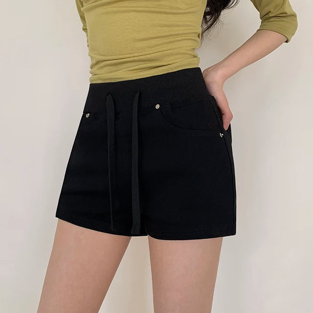 ハイウエスト デニムショートパンツ 白 ベルト付き