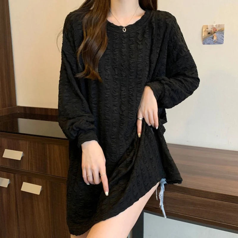 オーバーサイズ スリット入り 長袖チュニックTシャツ