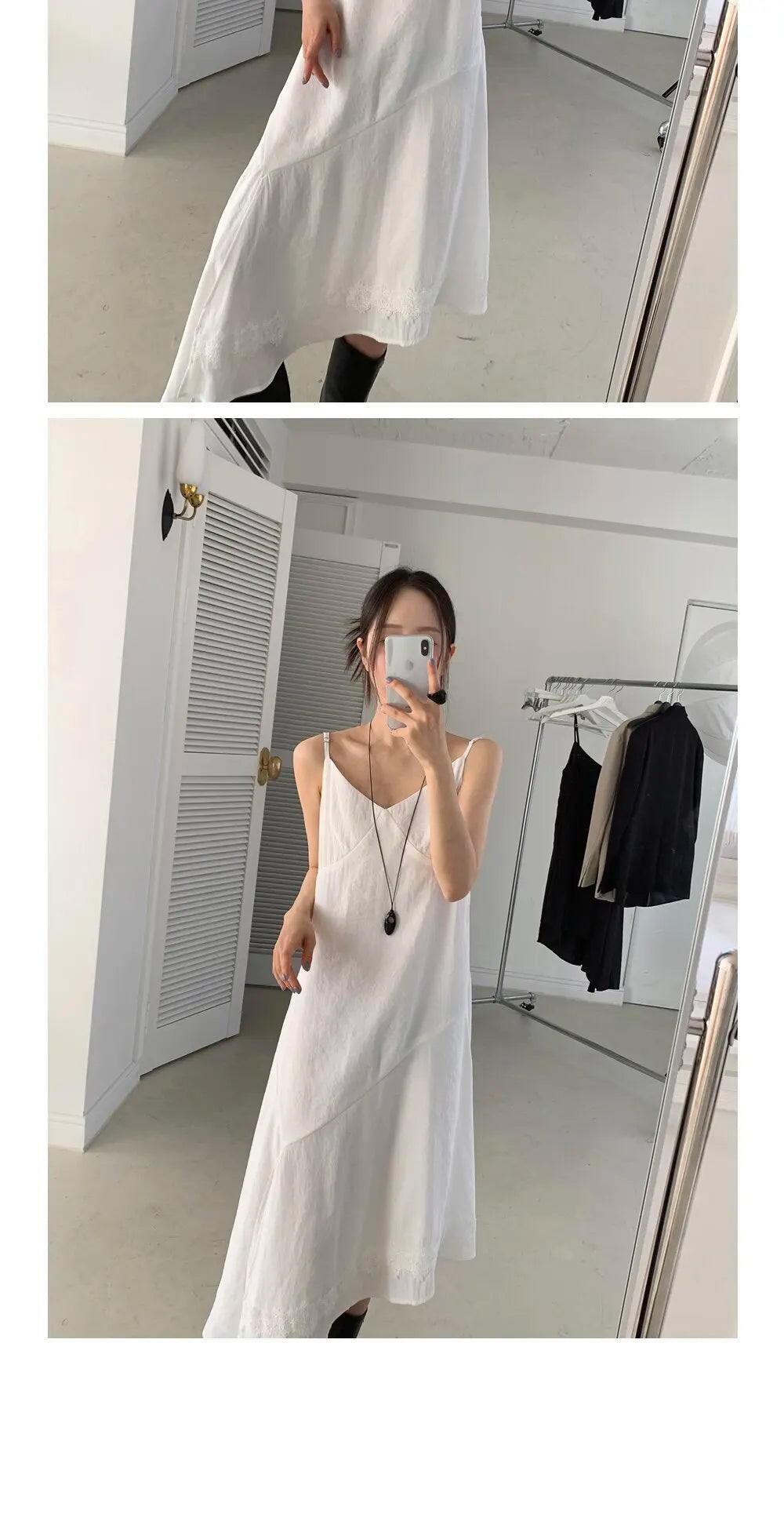 アシンメトリーヘム Vネックロングワンピース ブラック