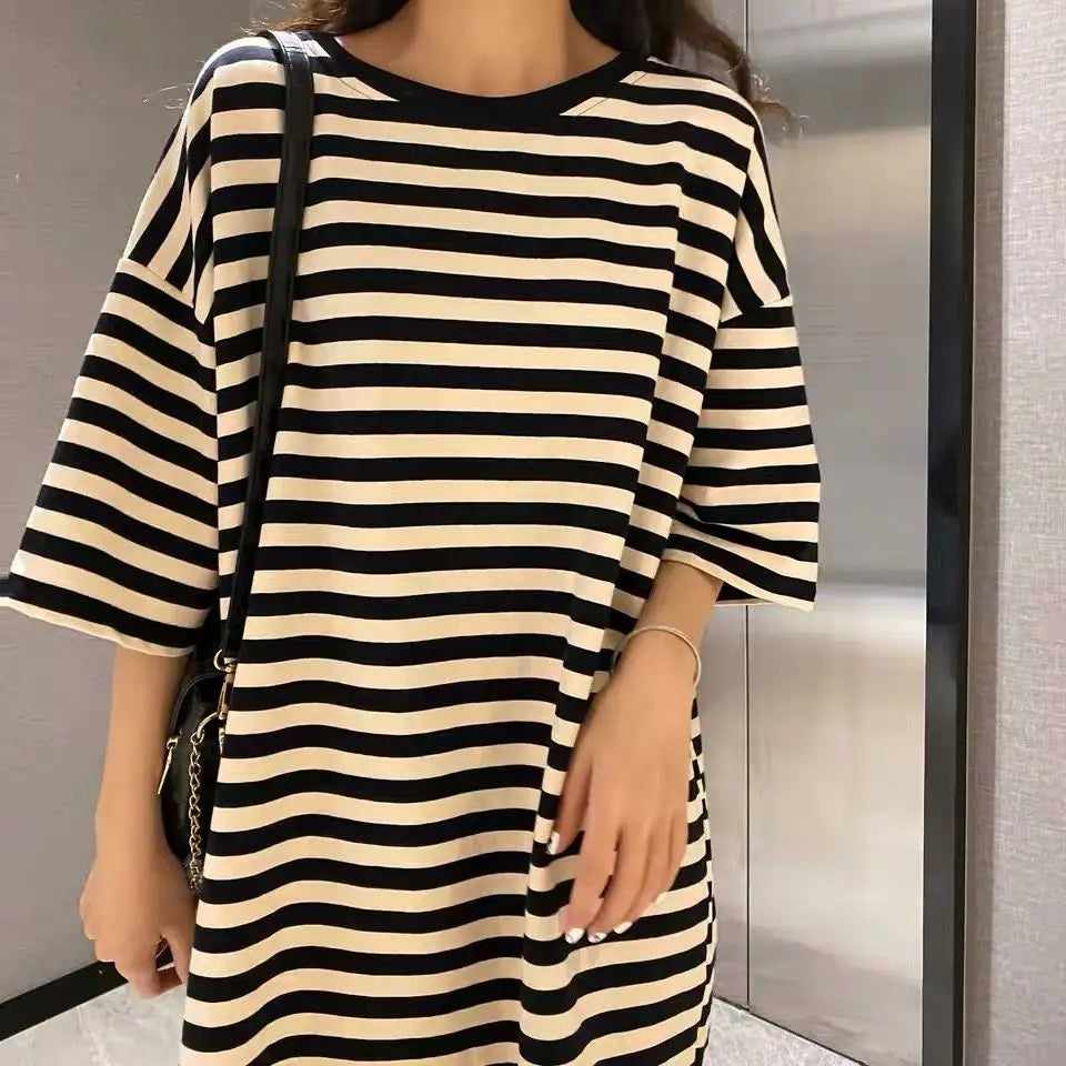 ボーダー柄 ルーズ半袖Tシャツ