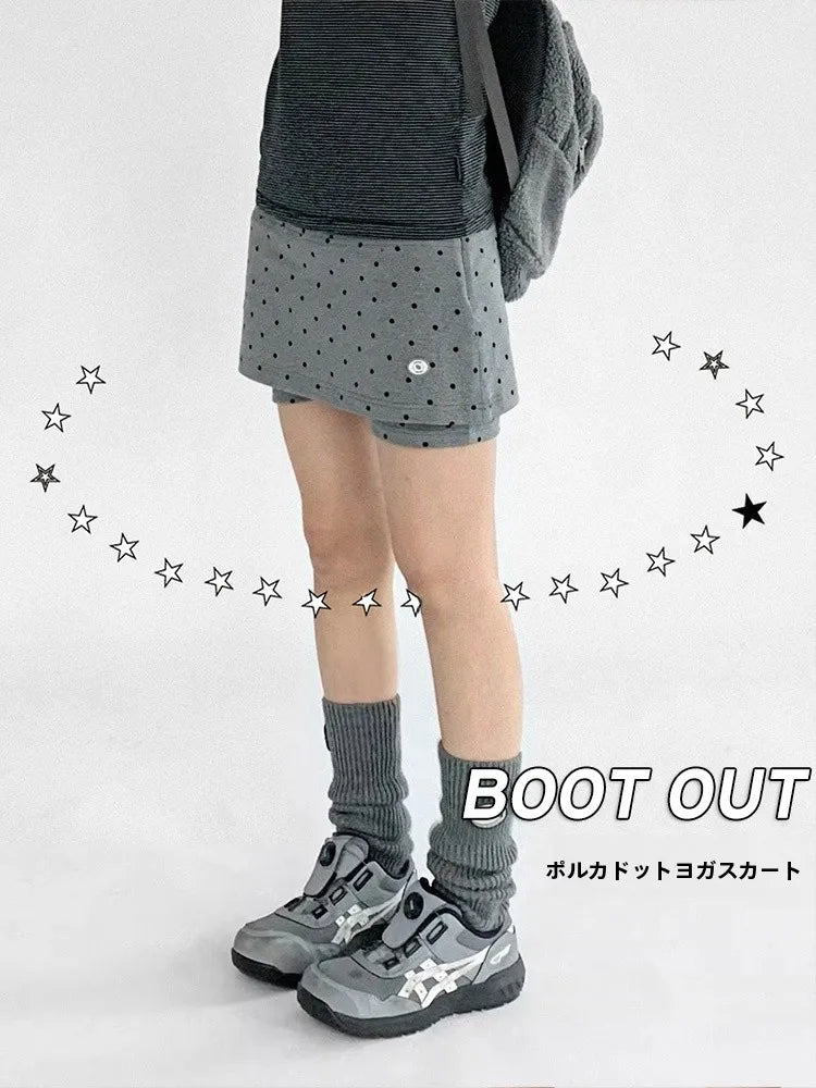 ドット柄 グレー ワイドショートパンツ