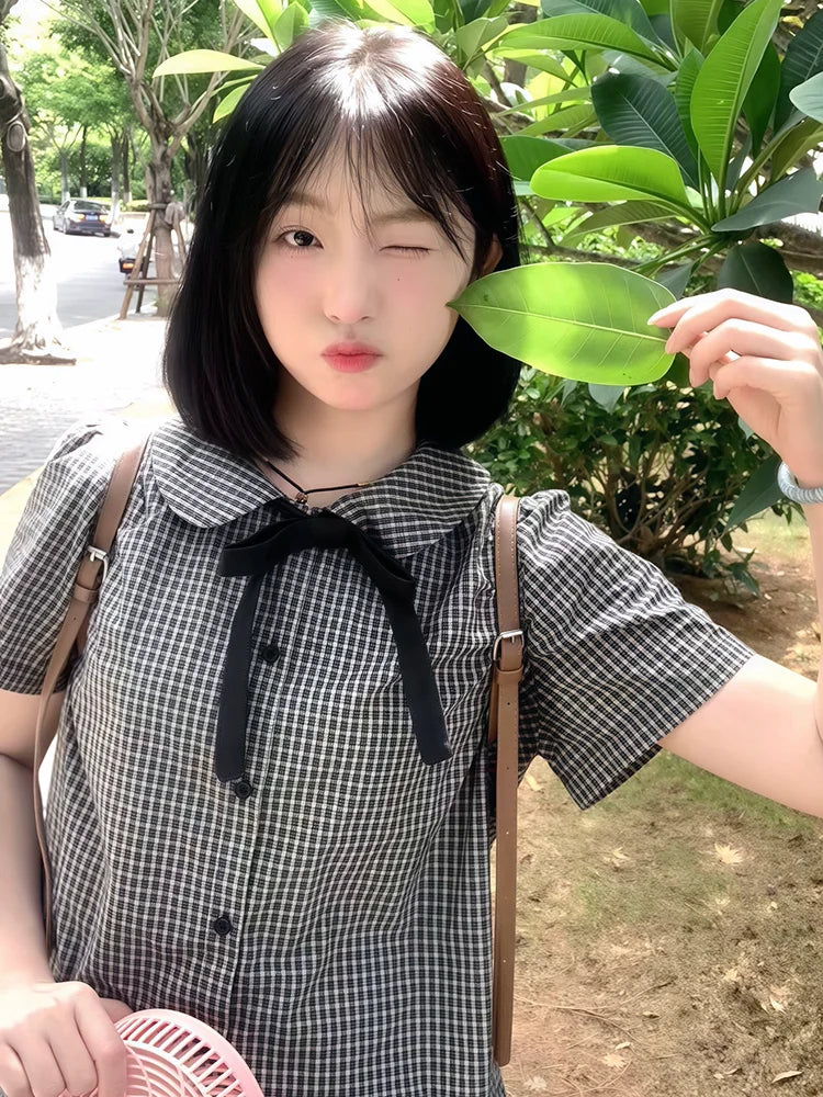 チェック柄 半袖ポロカラーシャツ