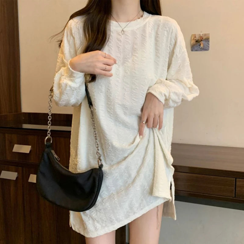 オーバーサイズ スリット入り 長袖チュニックTシャツ