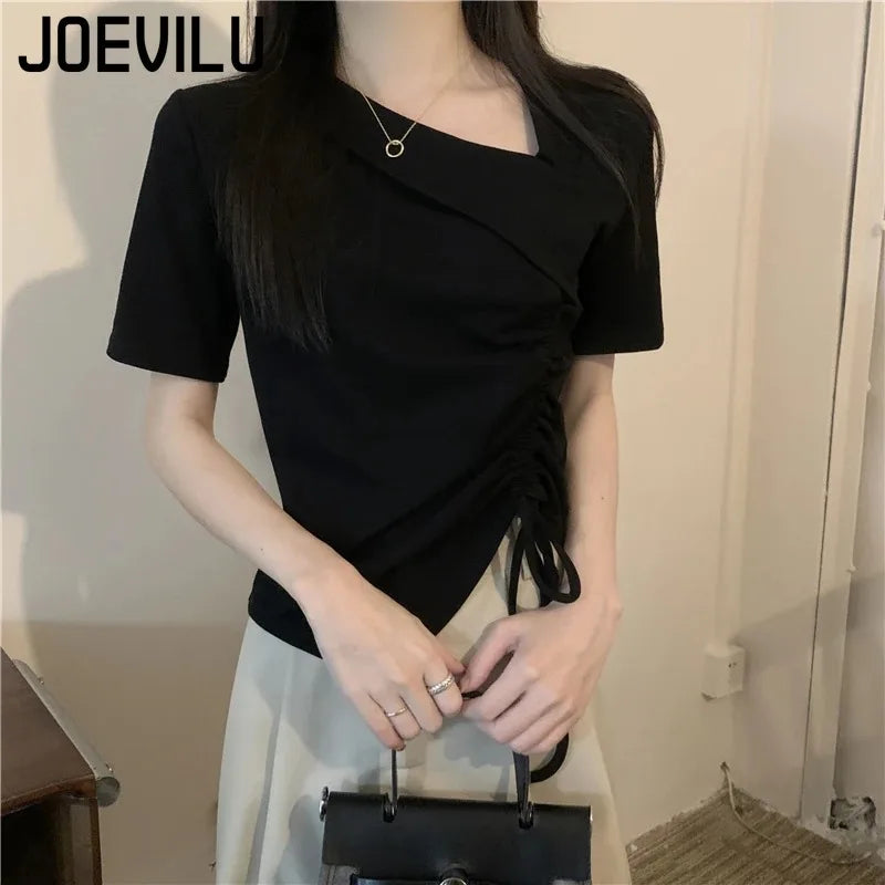アシンメトリー ドローストリングTシャツ ホワイト