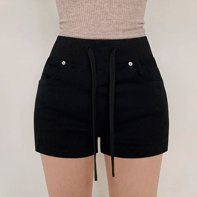 ハイウエスト デニムショートパンツ 白 ベルト付き