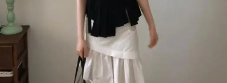 レース切替 アシンメトリー Aラインスカート 白