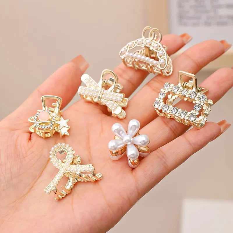 パール＆ラインストーン ミニヘアクリップ