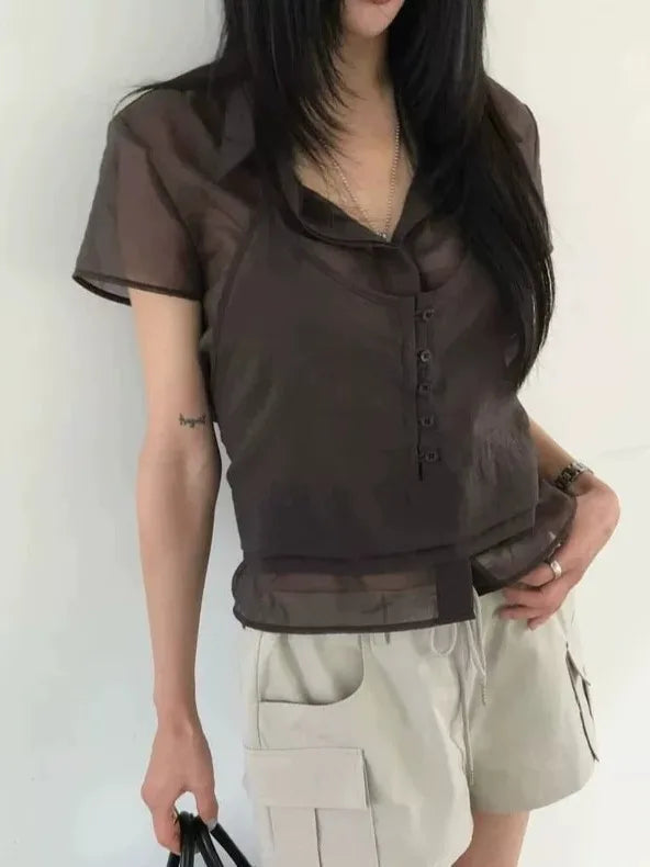 シアー半袖ブラウス ツーピースセット