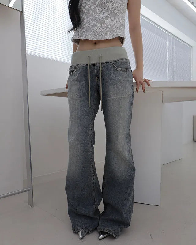 ハイウエスト フレアデニムパンツ ブルー