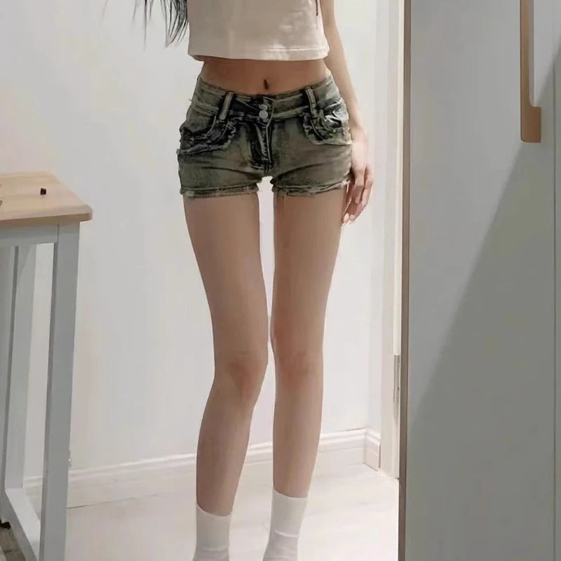 ローライズ ブリーチ デニムショートパンツ