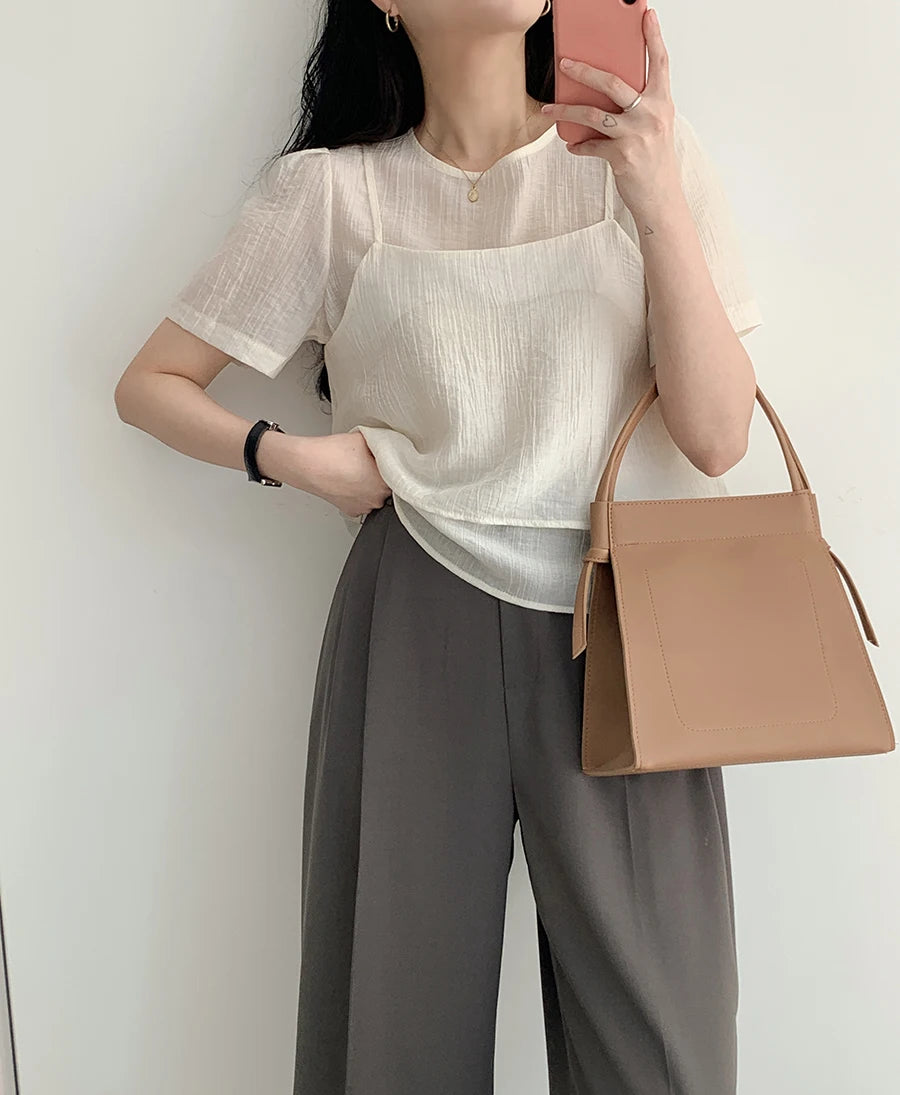 パフスリーブ シフォンブラウス 2点セット