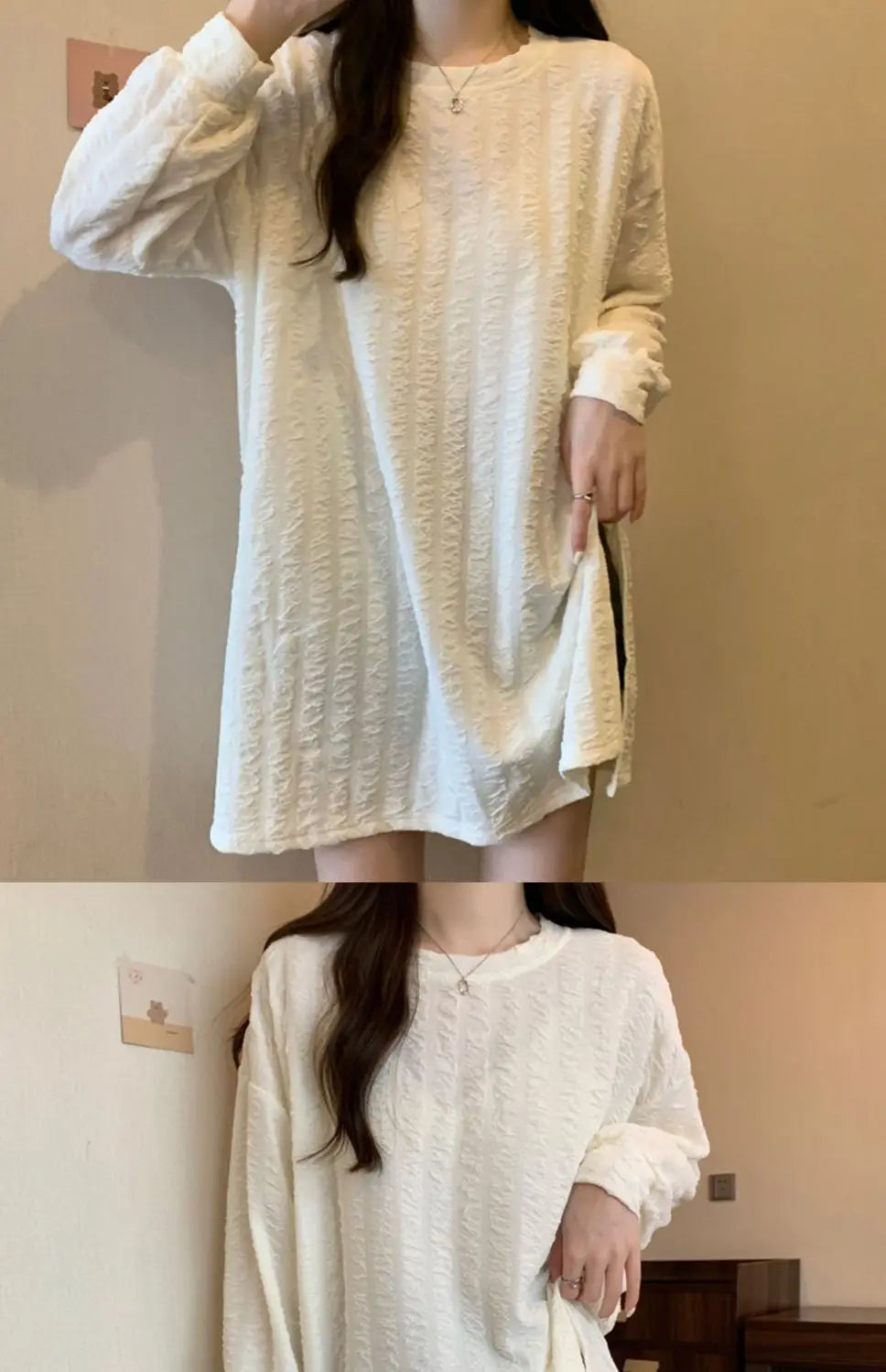 オーバーサイズ スリット入り 長袖チュニックTシャツ