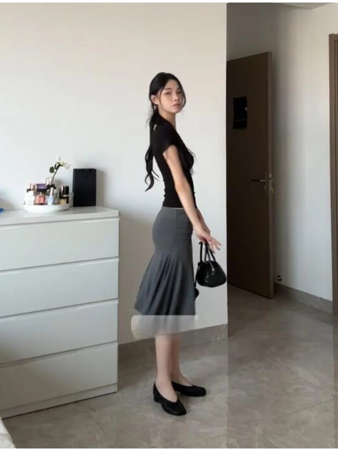 グレー アシンメトリー フィッシュテールスカート