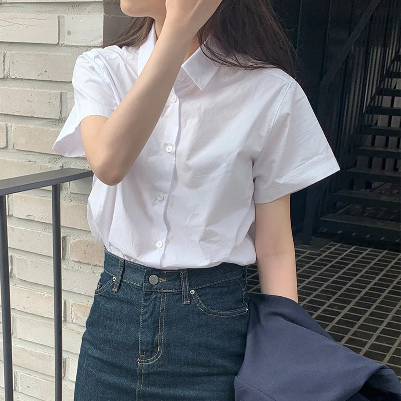 ストレートカット コットン半袖シャツ 白