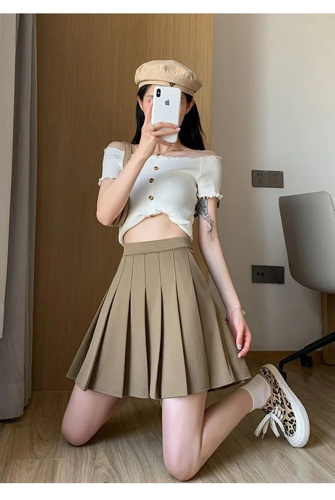 kyaqsuk インナーパンツ付き 膝丈プリーツスカート