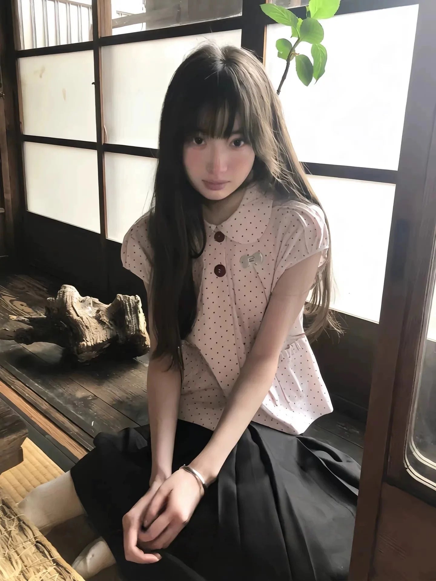レトロ調ドールカラーシャツ ピンク スリム