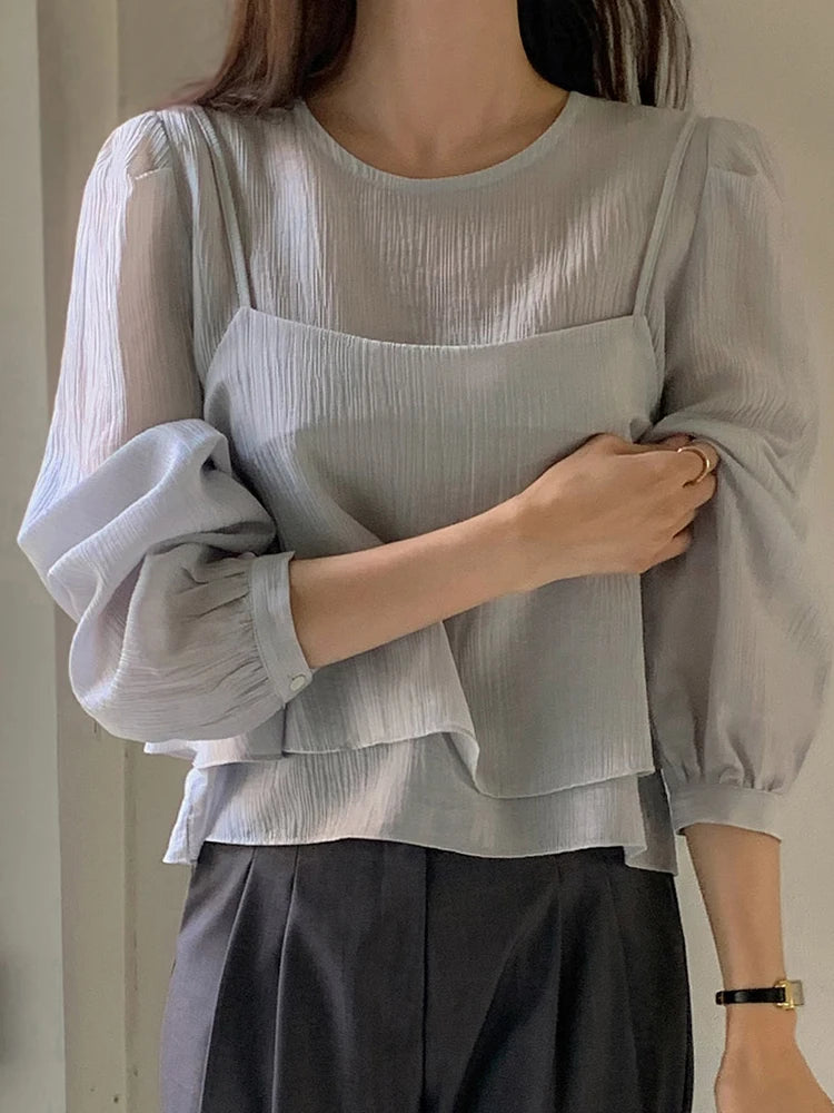 バブルスリーブ シアーシャツ ベストセット