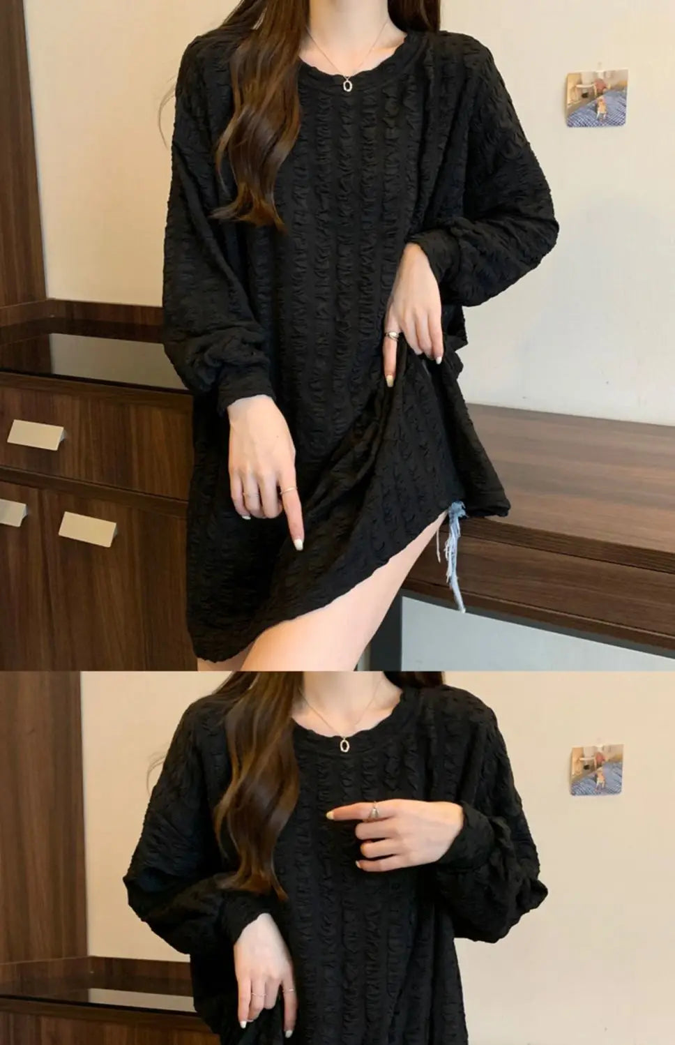 オーバーサイズ スリット入り 長袖チュニックTシャツ