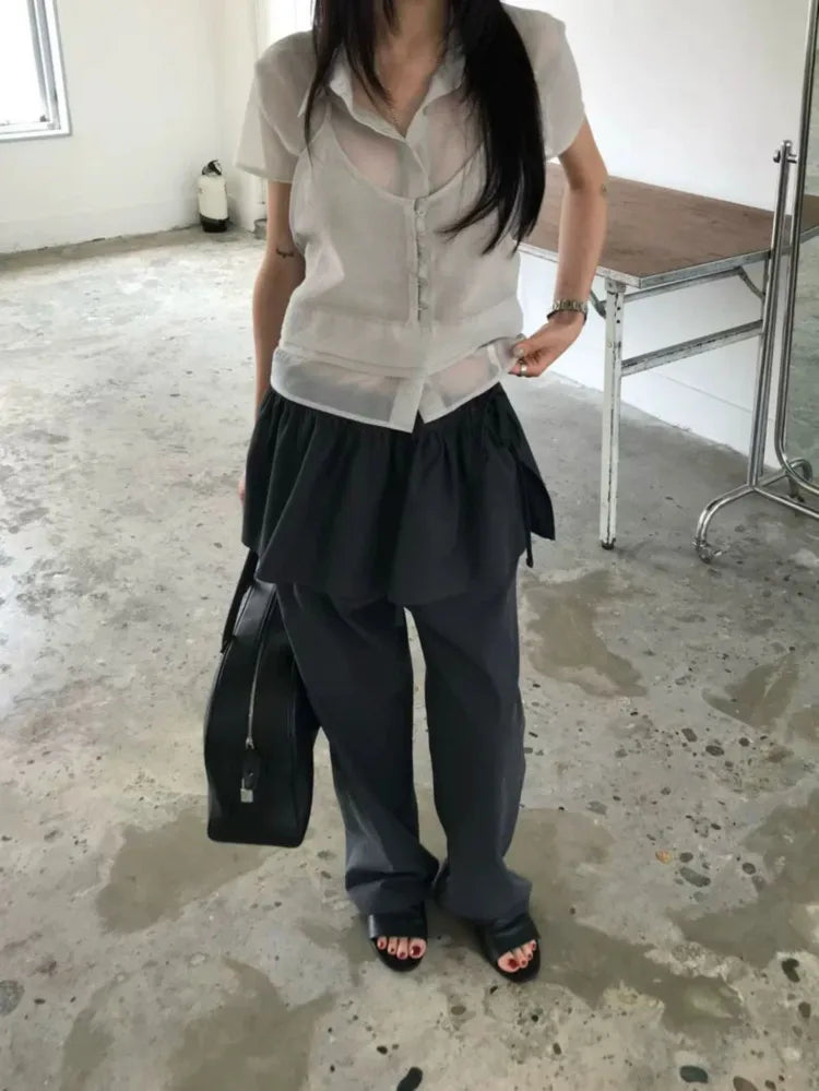 シアー半袖ブラウス ツーピースセット