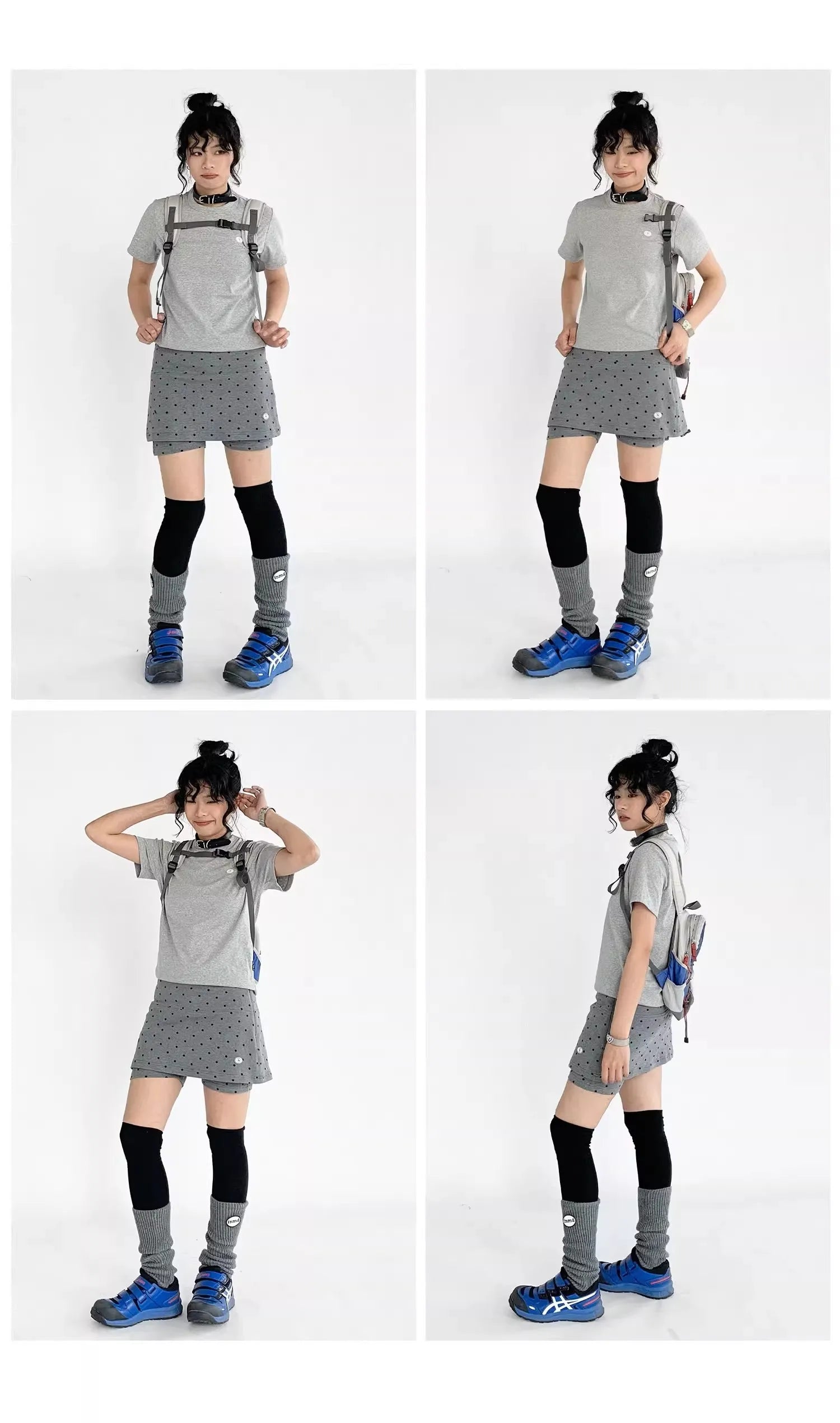 ドット柄 グレー ワイドショートパンツ
