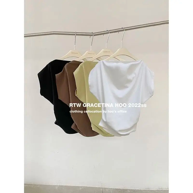 オフショルダー 半袖ルーズTシャツ 無地
