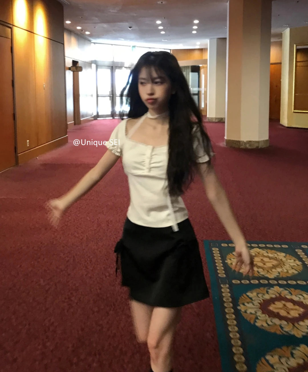 レーストリム リボン付き半袖トップス