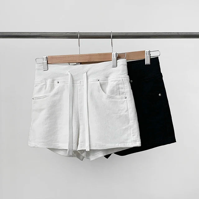 ハイウエスト デニムショートパンツ 白 ベルト付き