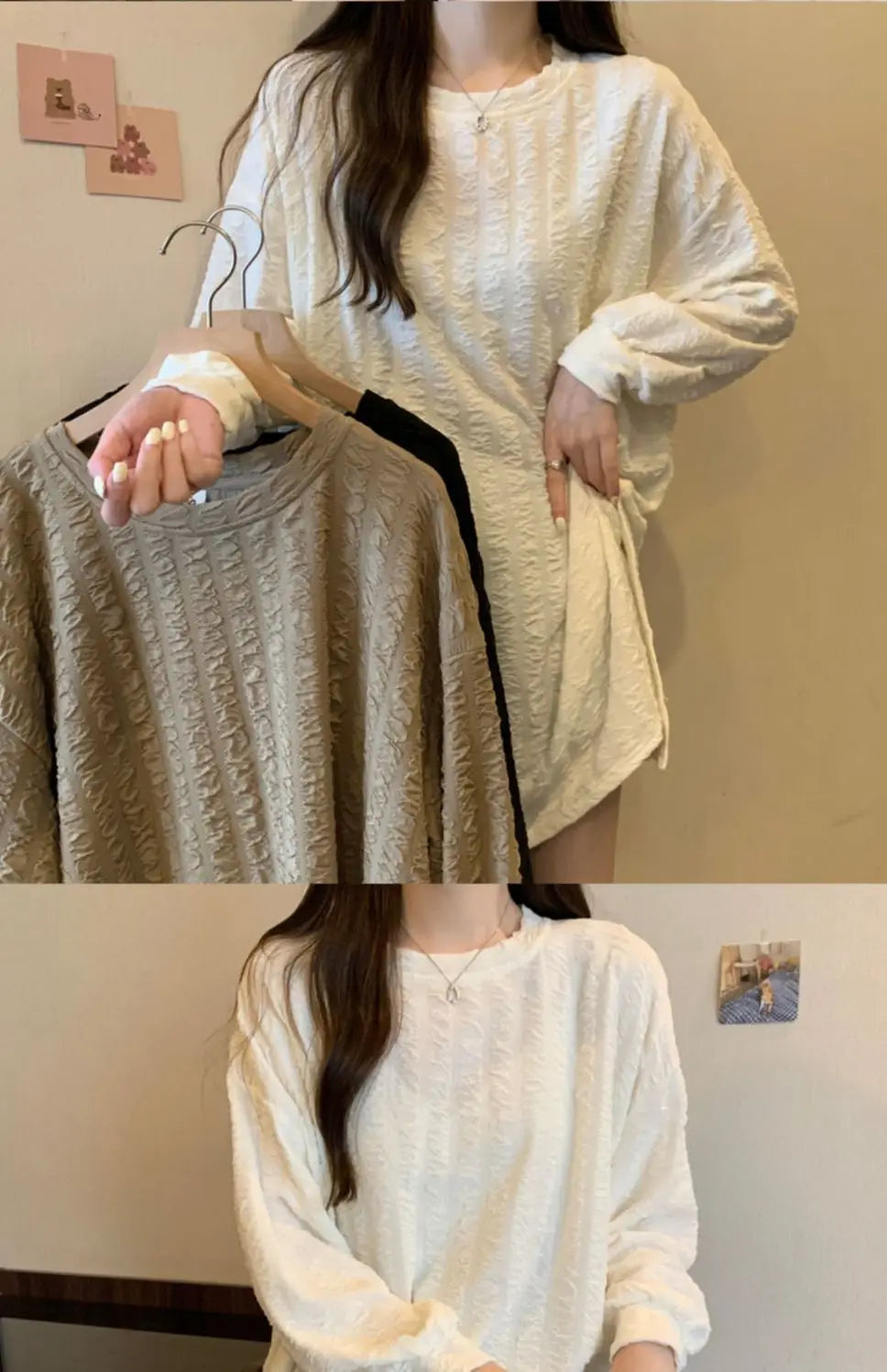 オーバーサイズ スリット入り 長袖チュニックTシャツ