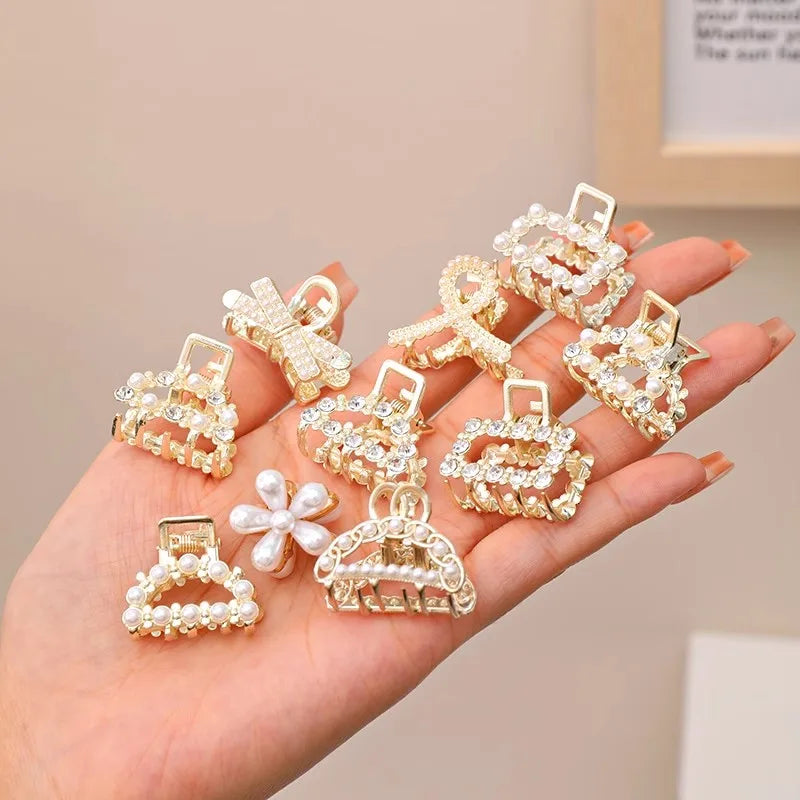 パール＆ラインストーン ミニヘアクリップ