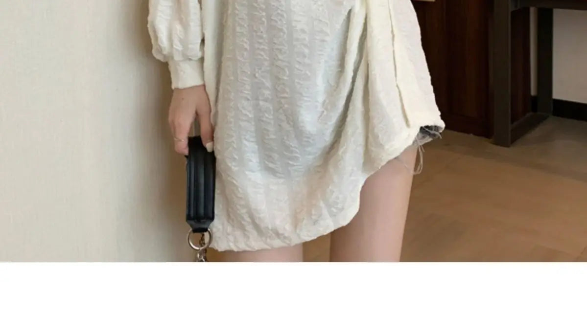 オーバーサイズ スリット入り 長袖チュニックTシャツ