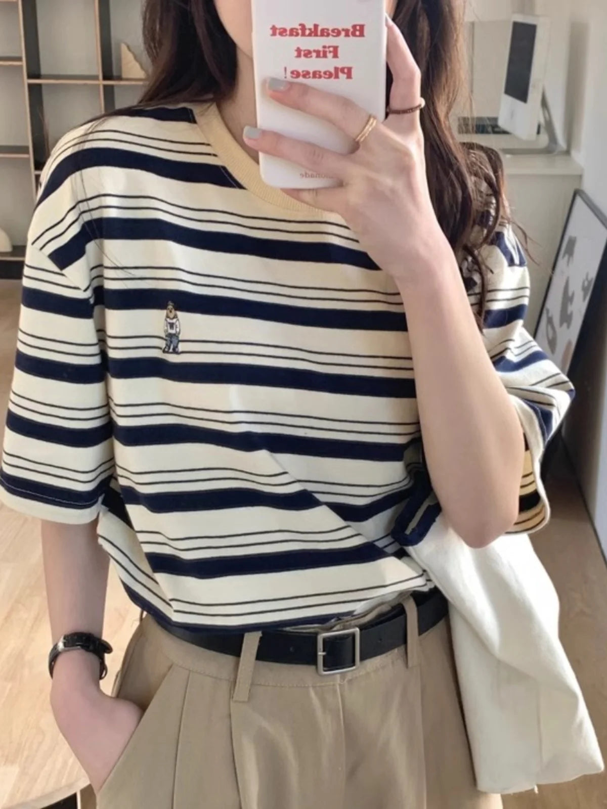 ボーダー柄 ルーズフィット 半袖Tシャツ