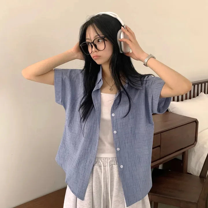 チェック柄 半袖ボタンアップシャツ