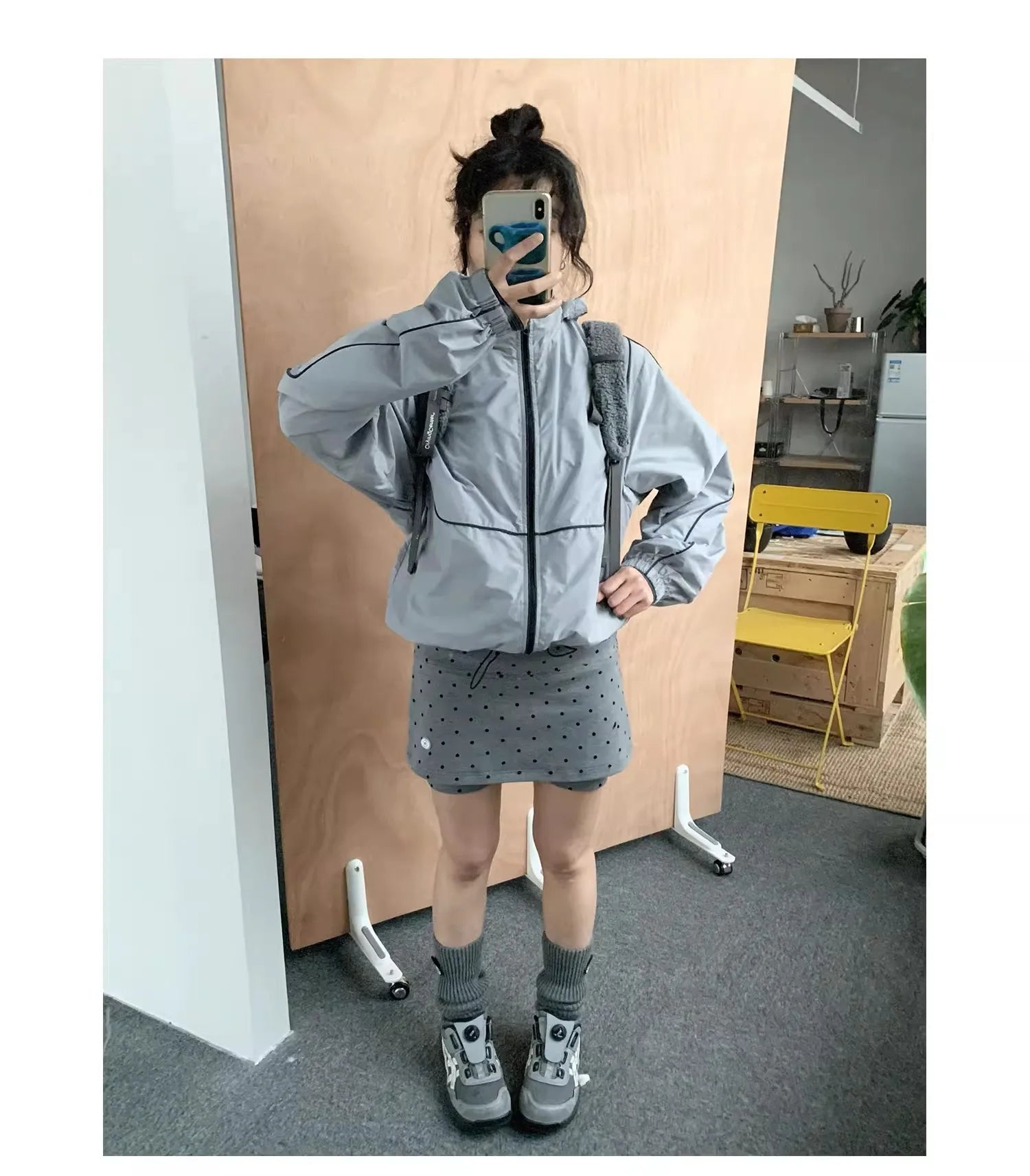 ドット柄 グレー ワイドショートパンツ