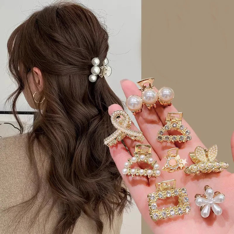 パール＆ラインストーン ミニヘアクリップ