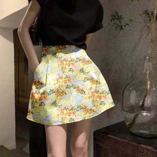 ハンドプリーツ ハイウエストAラインスカート