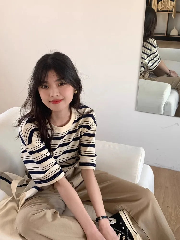 ボーダー柄 ルーズフィット 半袖Tシャツ