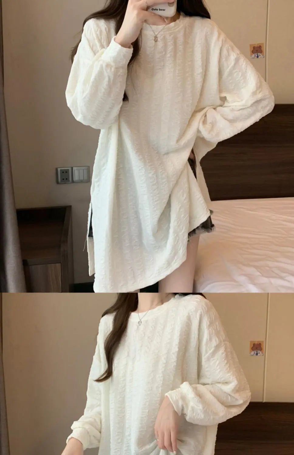 オーバーサイズ スリット入り 長袖チュニックTシャツ