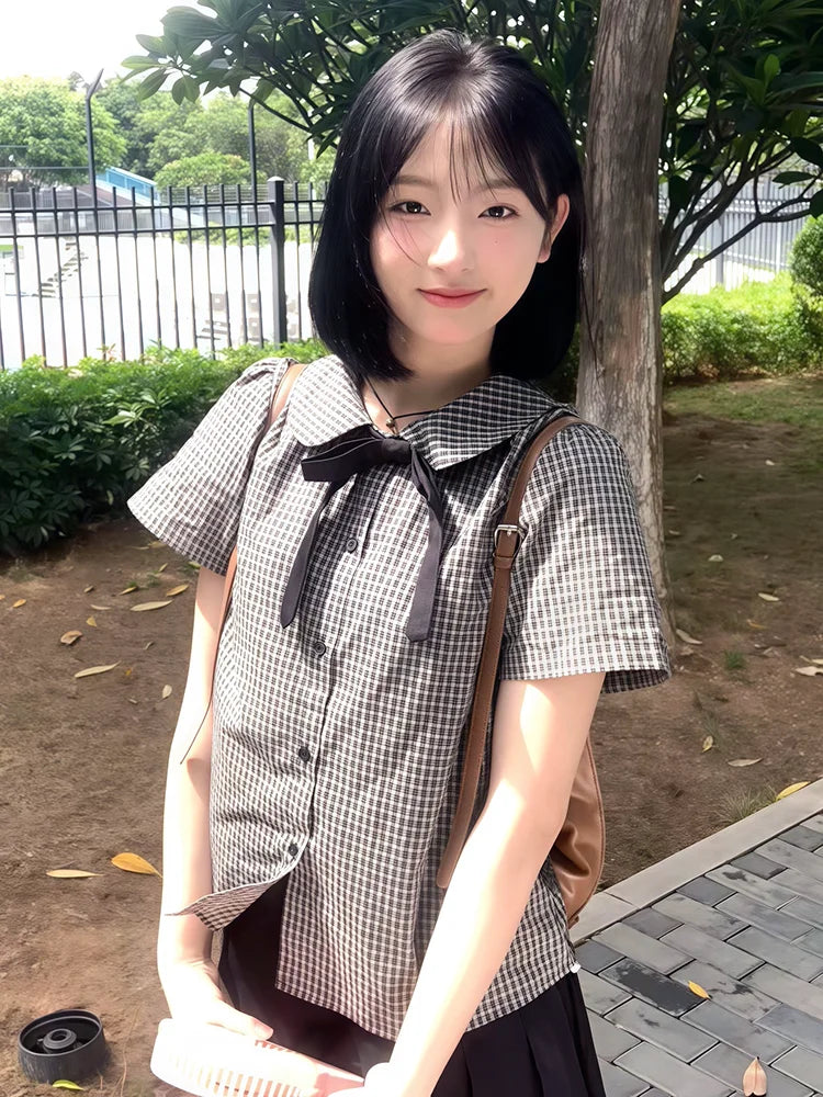 チェック柄 半袖ポロカラーシャツ