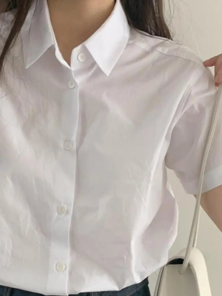 ストレートカット コットン半袖シャツ 白