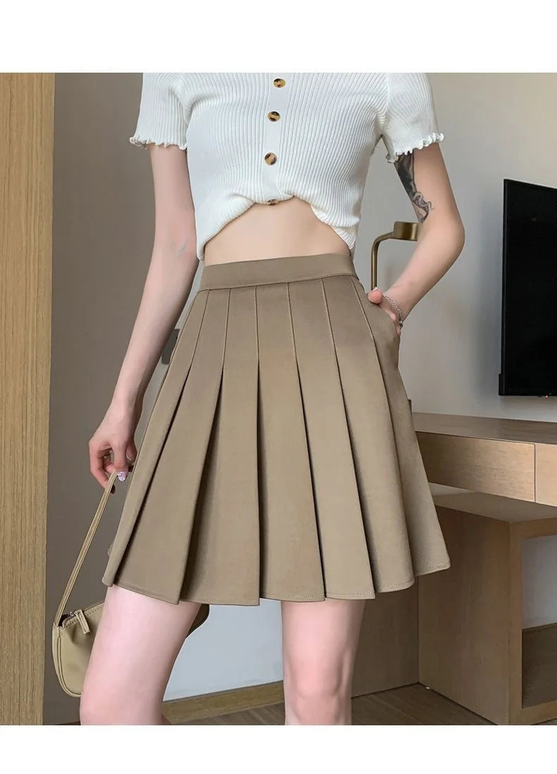 kyaqsuk インナーパンツ付き 膝丈プリーツスカート