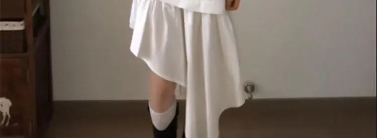 レース切替 アシンメトリー Aラインスカート 白