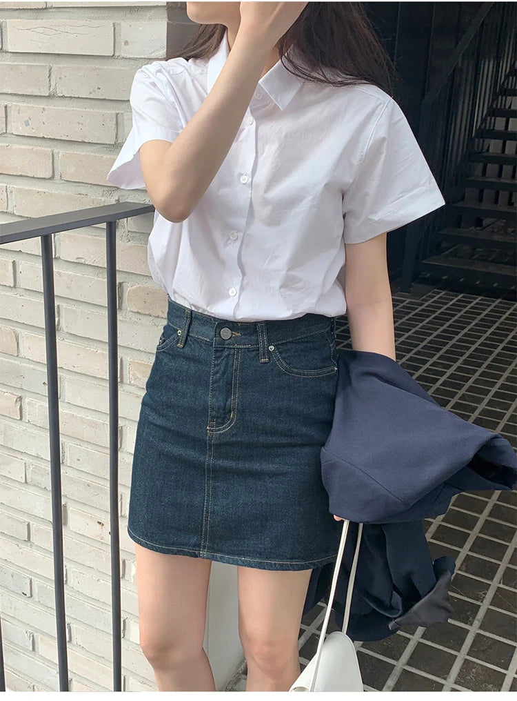 ストレートカット コットン半袖シャツ 白